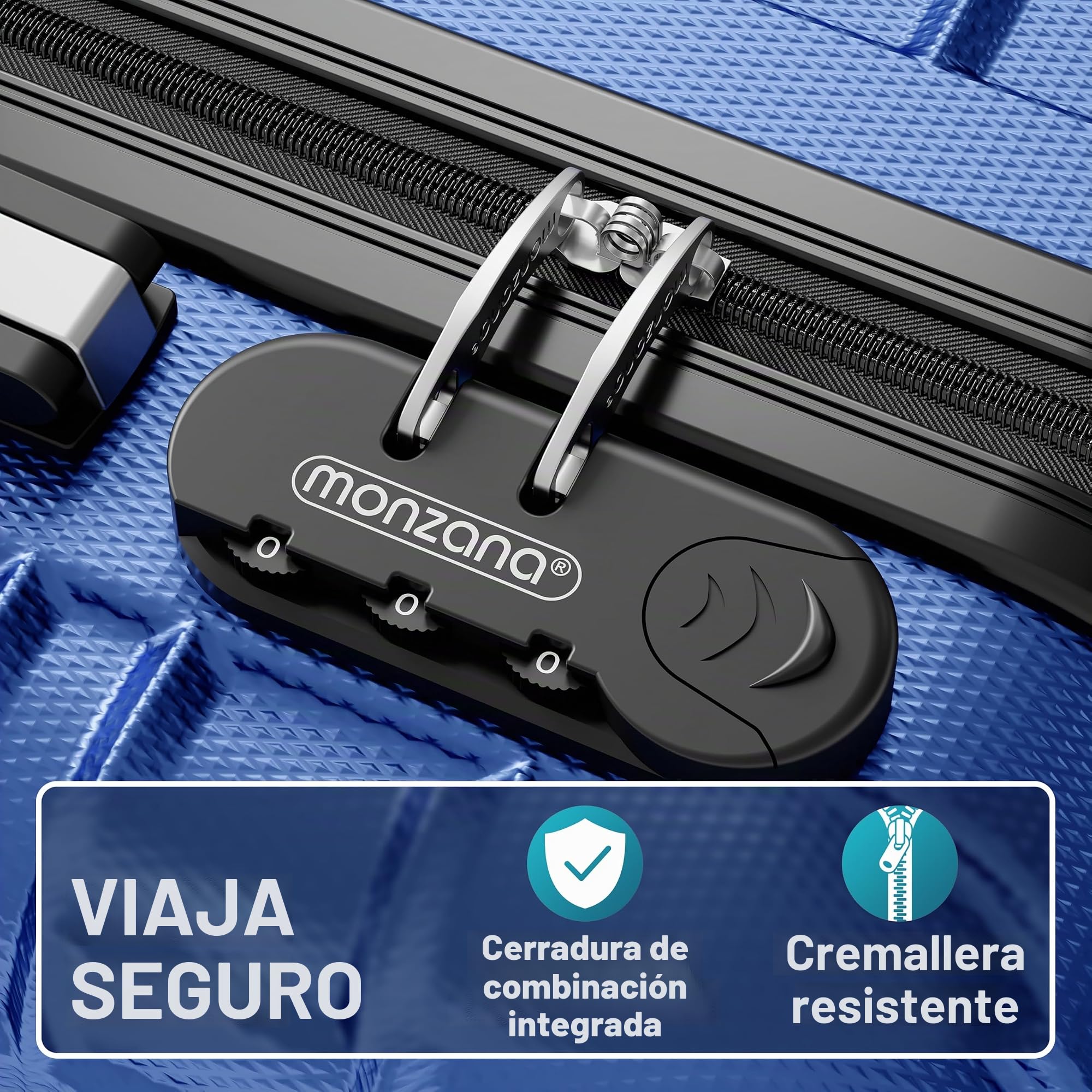 MONZANA® Juego de 4 Maletas Rígidas Equipaje Set Trolley Viaje Incl. Accesorios Maleta S-M-L-XL Azul