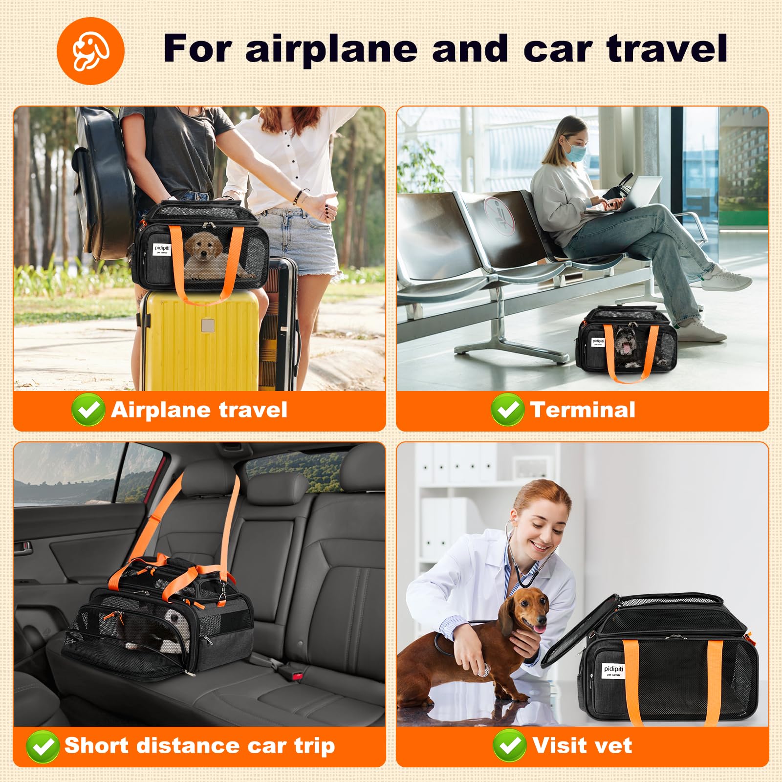 pidipiti Transportador de mascotas expandible superior y lateral aprobado por la TSA de 17.5 x 13.5 x 9 pulgadas para perros pequeños, cachorros, gatos de hasta 10 a 12 libras de peso y 17 pulgadas de