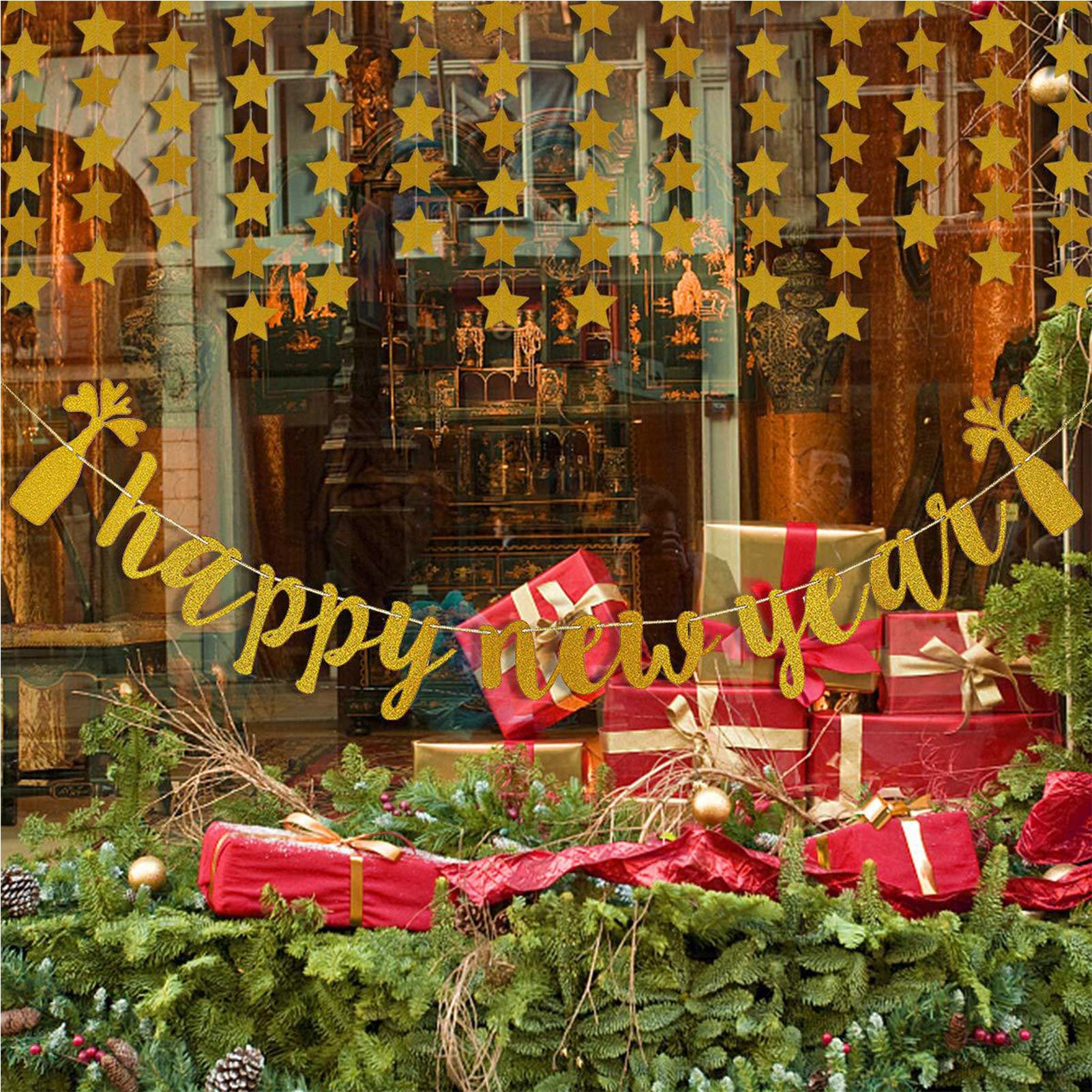Goldglitzer-Banner 'Happy New Year' – Partydekoration Für Silvester, Weihnachten, 2021