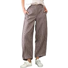 MINSURE Women's Cotton Gingham Pants Wide Leg Capri Beach Pants 2026 Summer Casual Baggy Palazzo Trousers with Pockets