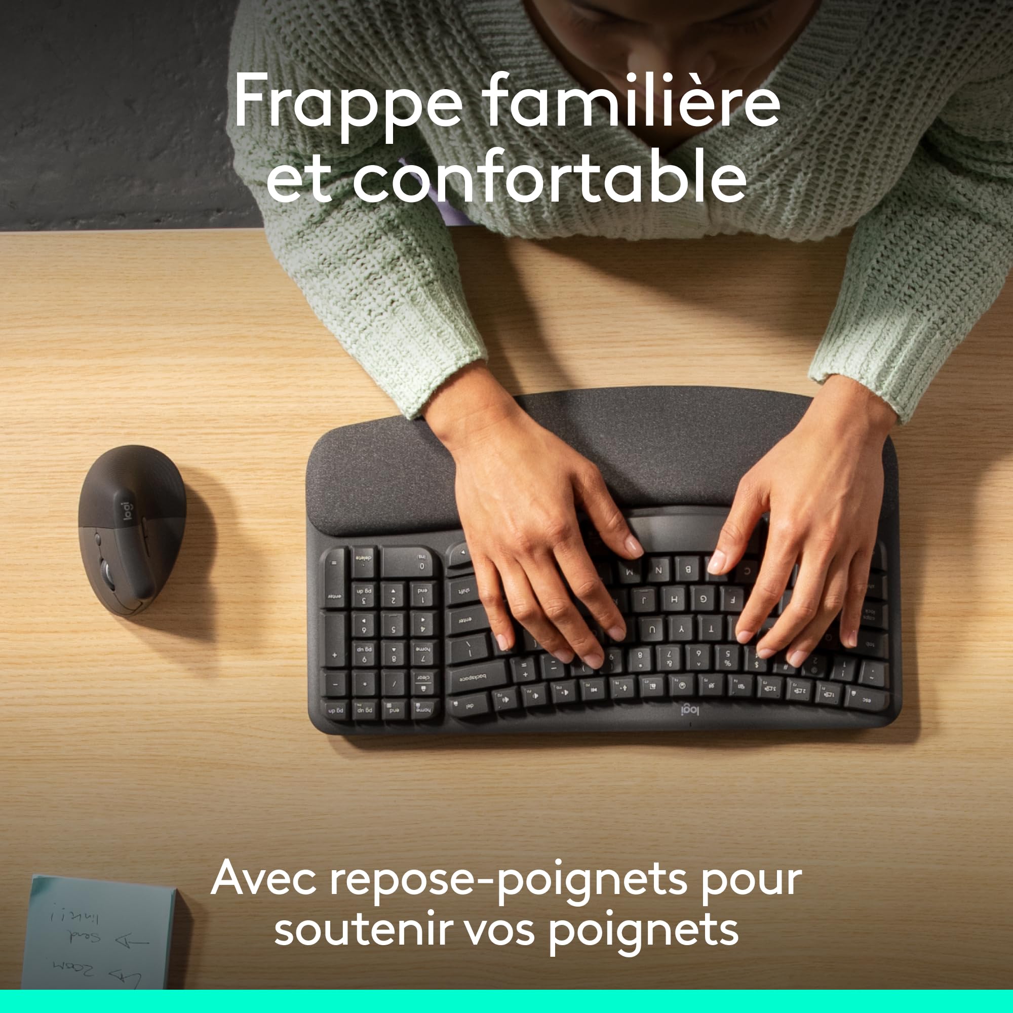 Logitech Wave Keys et Lift - Kit Ergonomique - Clavier sans Fil avec Repose-Poignets et Souris sans Fil Verticale, Easy-Switch, Bluetooth, Multi-systèmes d'exploitation, Windows/Mac - Graphite