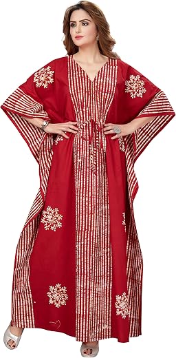 THEKAFTANSHOP Women's Cotton Solid Maxi Kaftan Nighty