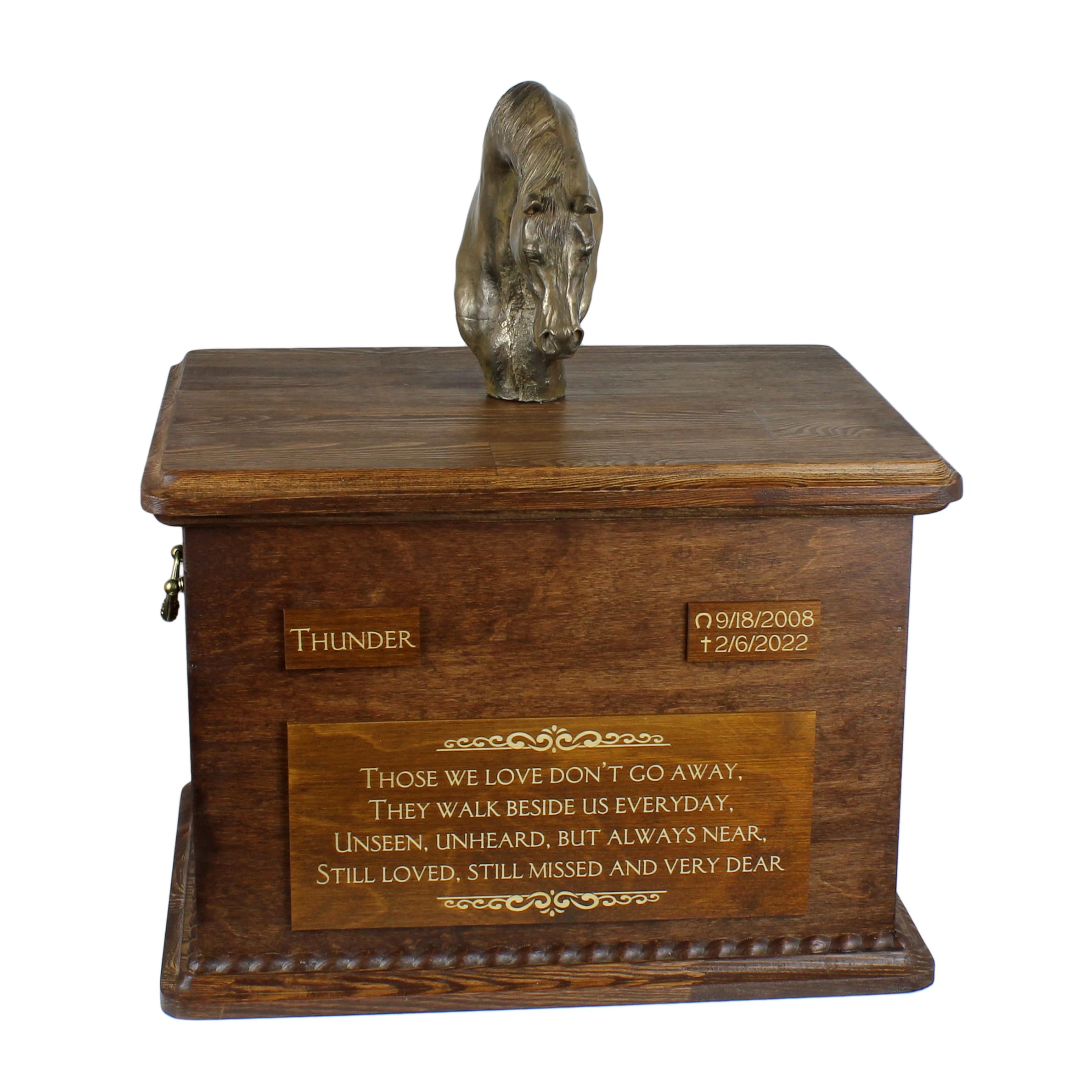 Urne pour les cendres de cheval en bois fait main avec plaque Art-Dog
