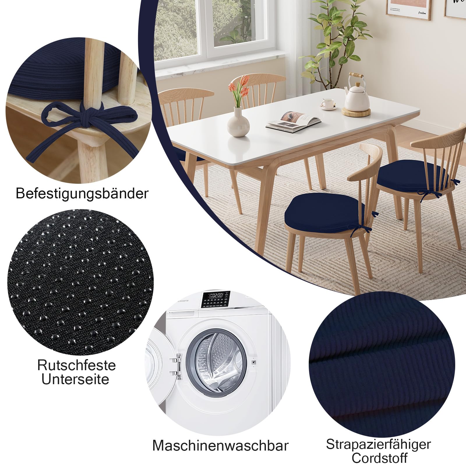 Stuhlkissen 50x50x5cm, 2er Set mit waschbarem Bezug, Navy