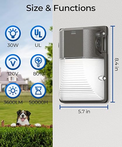 Miniatura 6 de CINOTON Paquete de luz LED de pared de 30 W con sensor de anochecer a amanecer, 3600 lúmenes, 5000 K luz diurna 120 vac luces de pared para