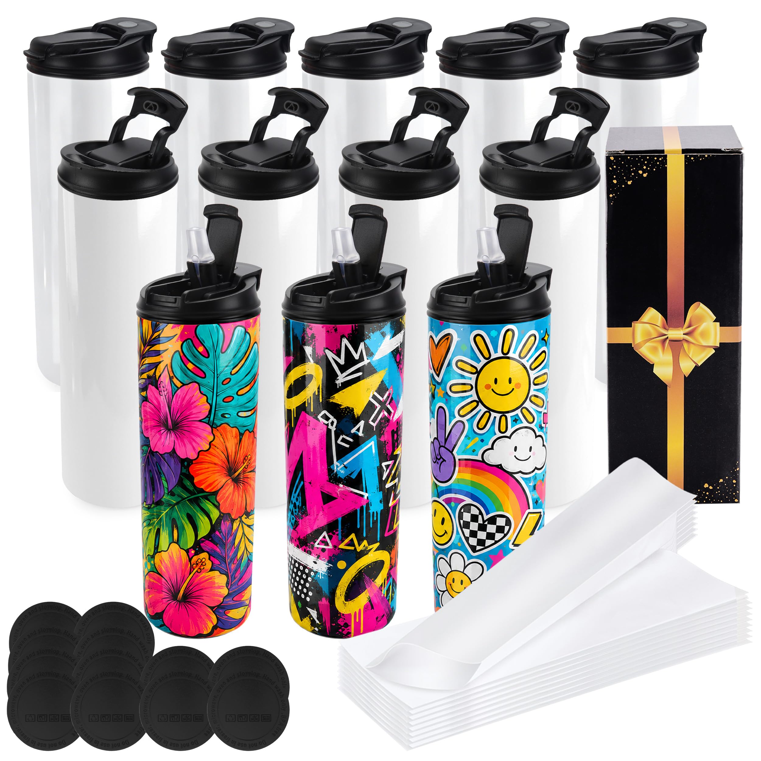 Joyclub Sublimationswasserflaschen, 567 g, auslaufsicher, 12 Stück | Passend für kalte oder heiße Getränke mit Geschenkboxen, perfekt für Sport im Freien, einfach zu tragen