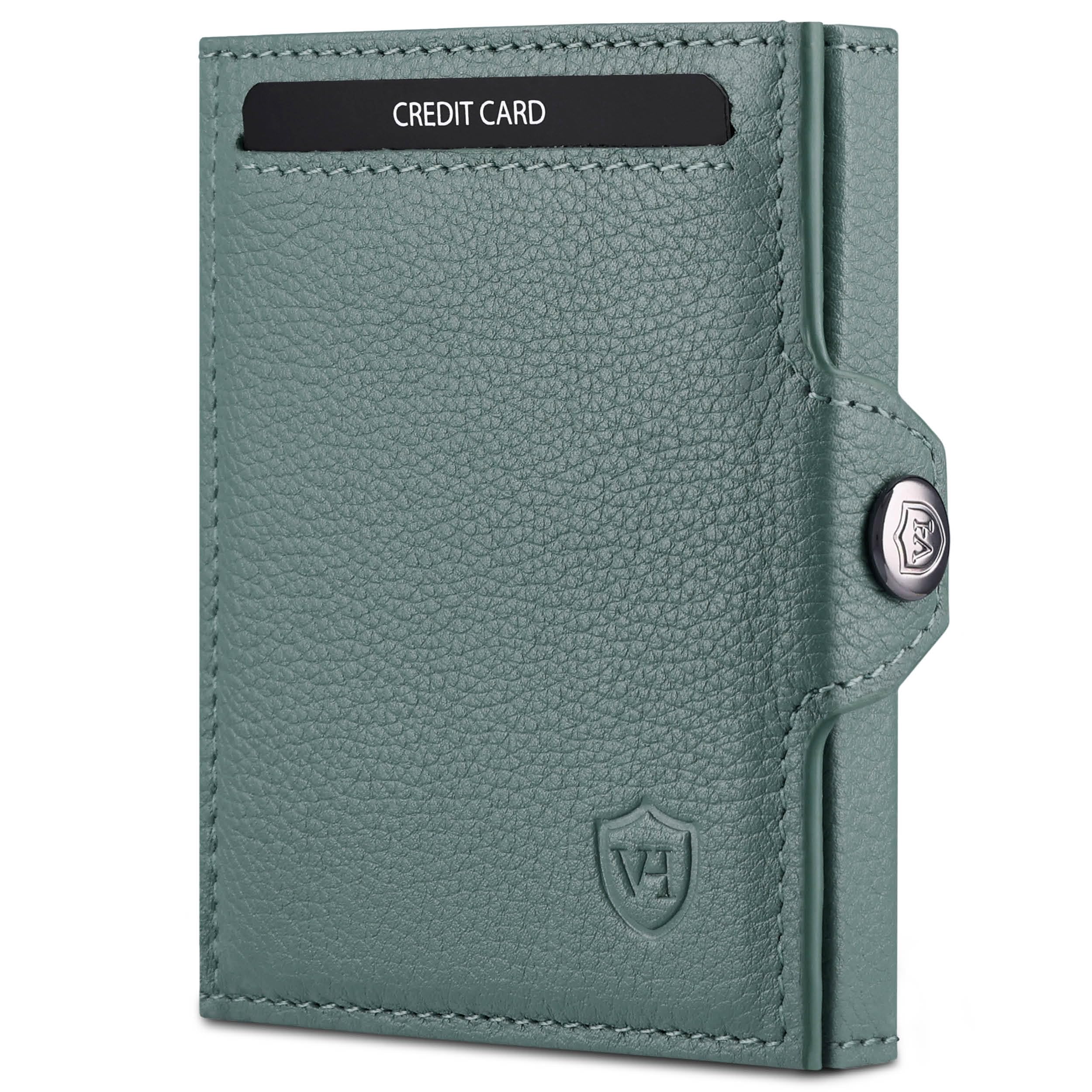 VON HEESEN Slim Wallet mit Münzfach & RFID-Schutz - Mini Geldbörse Herren & Damen - Kartenetui Geldklammer Kreditkartenetui - Portmonee Geldbeutel Portemonnaie klein (Türkis Silver-Pine)