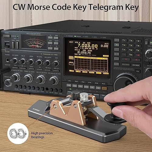 Miniatura 4 de Mini CW Key Morse Radio HAM Big Double Paddle Código Morse Llave Cuerpo de aleación de aluminio con base de altavoz Gris