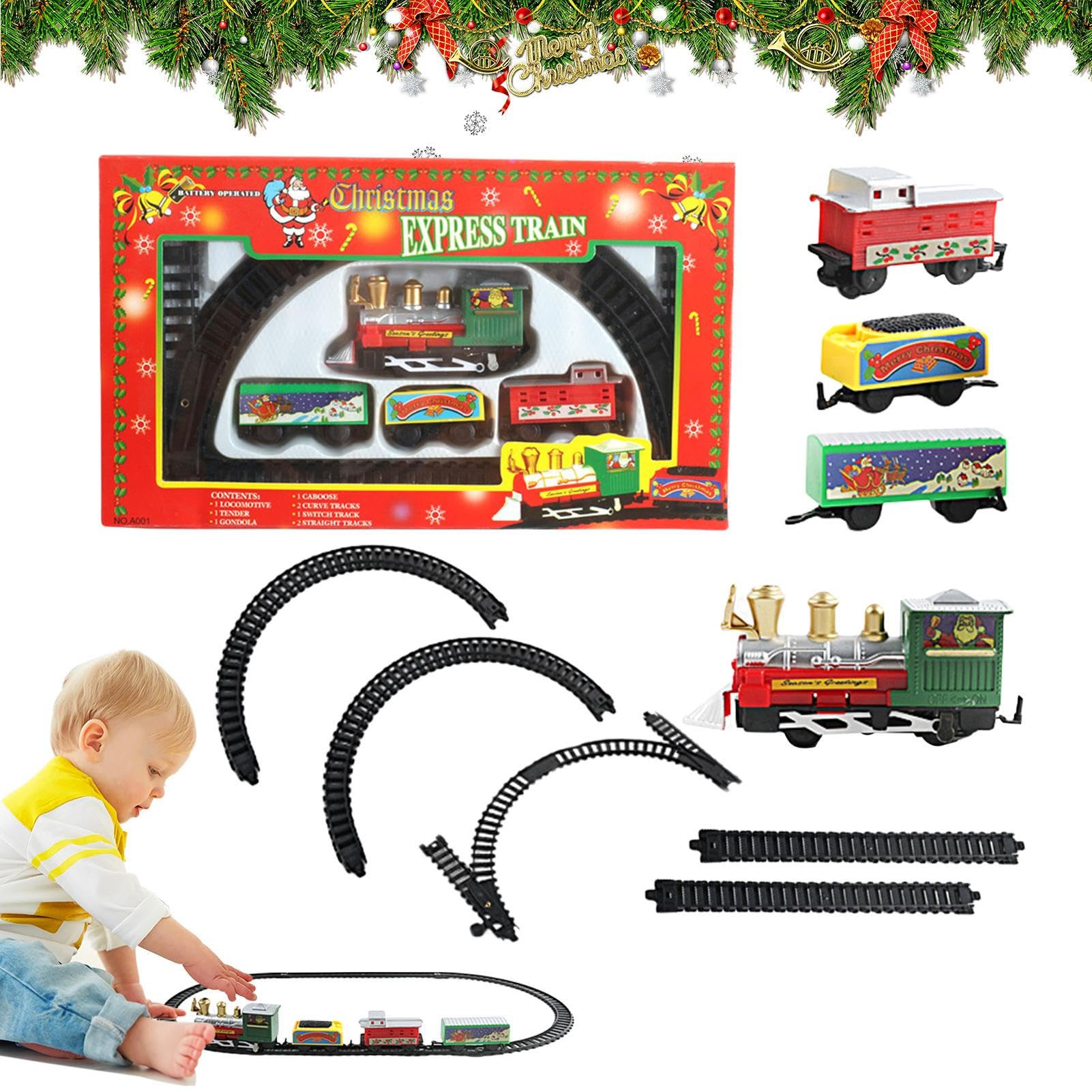 Train De Noël Xijobido – Circuit 9 Pièces, Locomotive électrique, Décor Festif, Jeu Enfant, Sapin