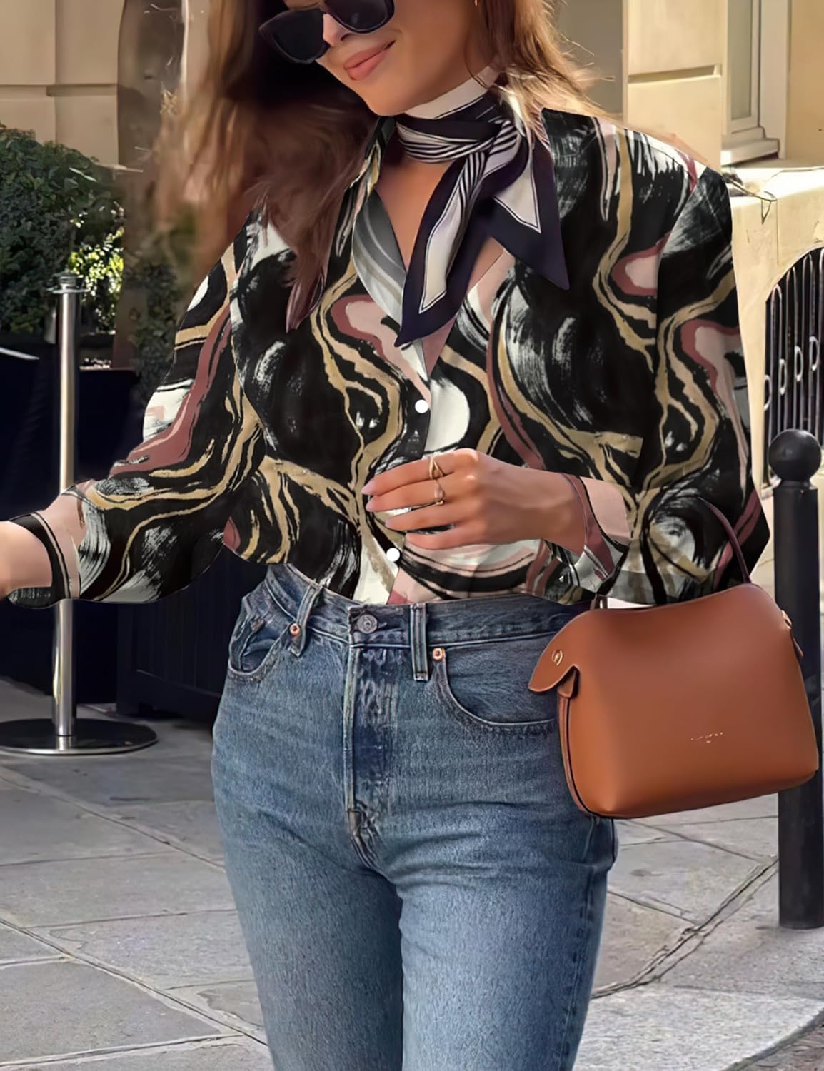 Sarin Mathews Button Down Shirts for Women Dressy Casual Long Sleeve Blouses Printed Collared Business Work Tops - Image 3