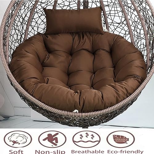 Miniatura 3 de Eoieov Cojín grande para silla oscilante, cojín redondo de 45 x 45 pulgadas con almohada para reposacabezas para columpio de huevos, silla giratoria