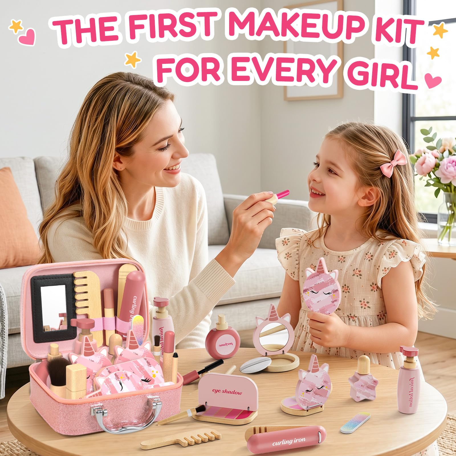 Set da trucco in legno per giochi di finzione per bambini da 1 a 3 anni