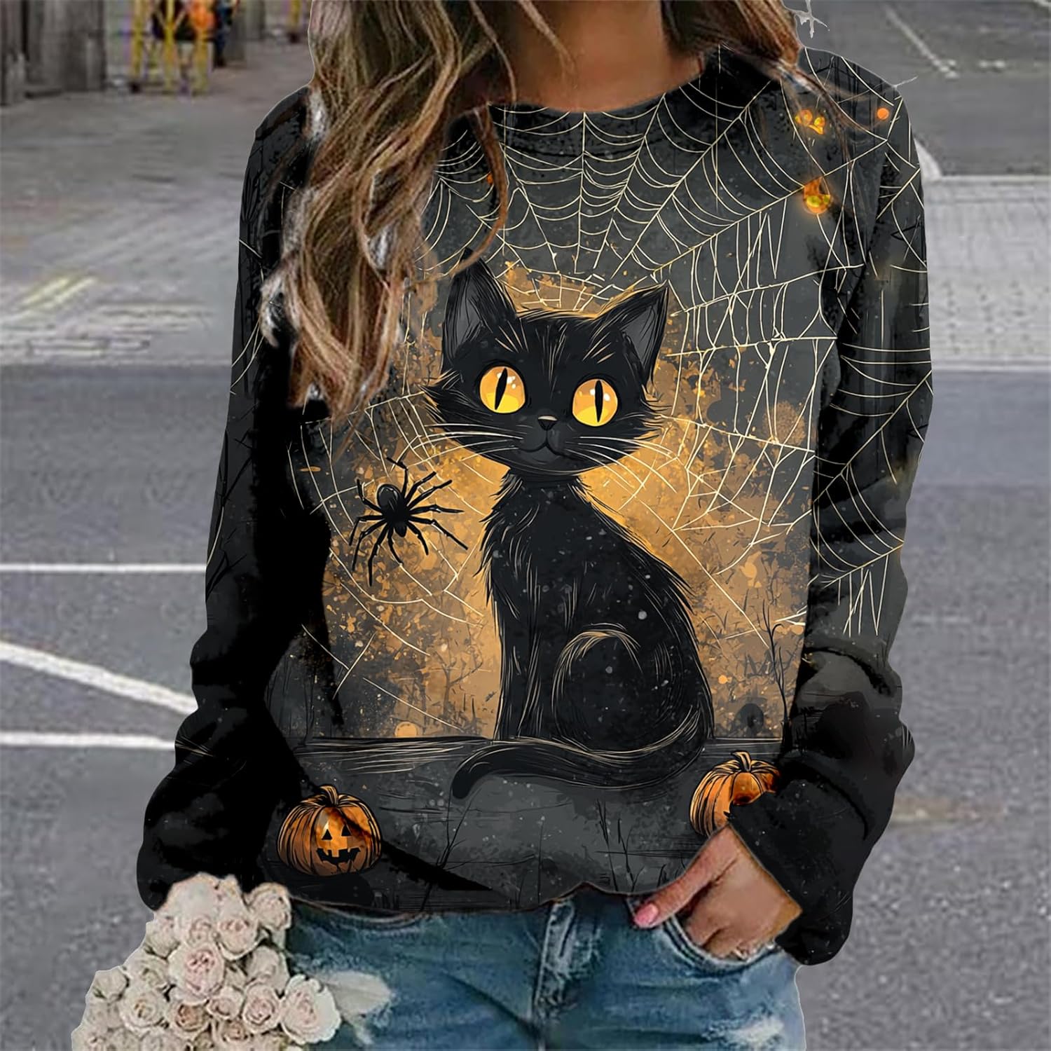 MARSVOVO Fall Sweatshirt for Women Novelty Spider Web Shirt Dressy Casual Crewneck Tunic Tops Spring Graphic Pullover - Image 6