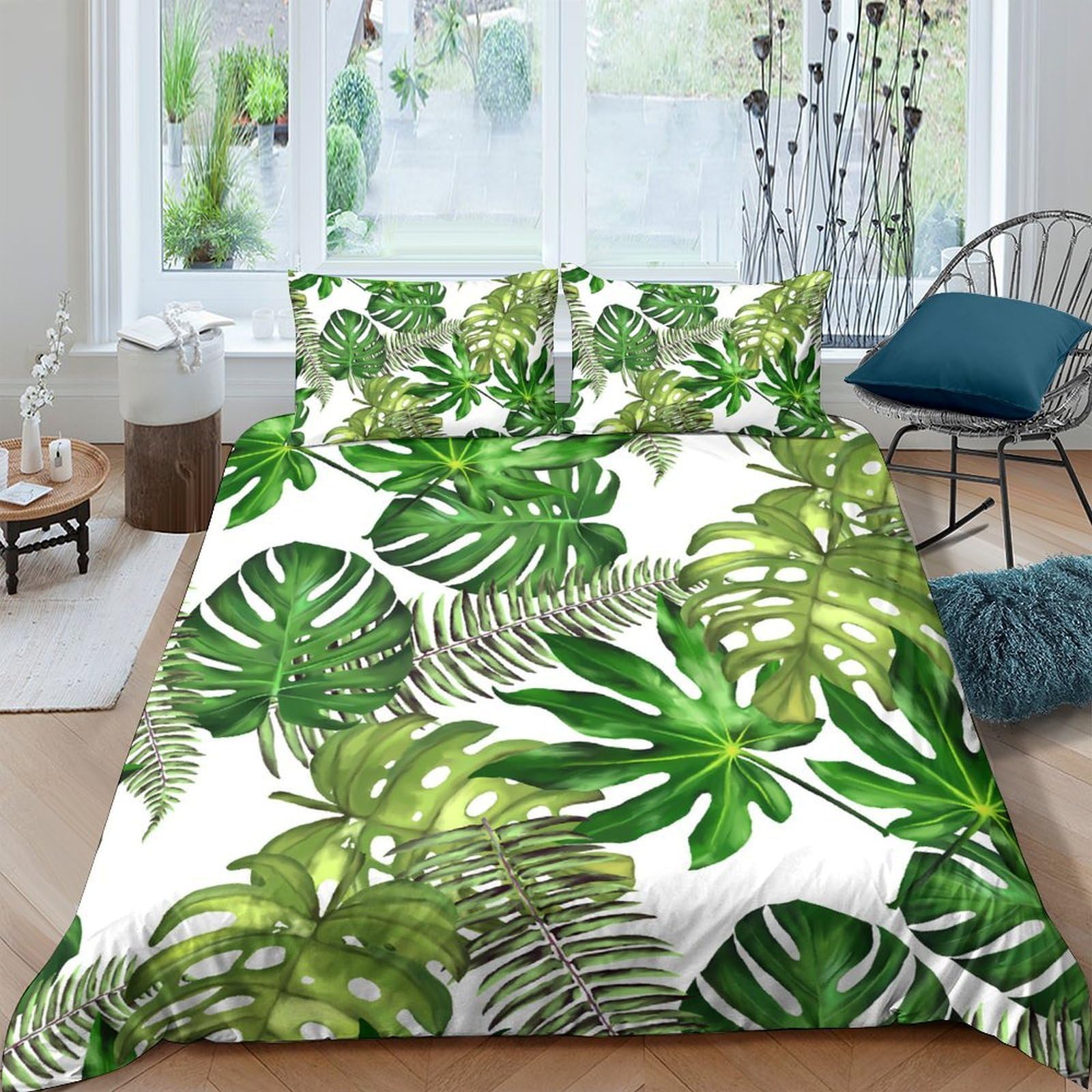 Ctjqhvkz Style-6 3D Printed Tropical Palm Leaf Fitted Sheet Microfiber Soft Botanical Jungle Mattress Cover Anti-Slip Machine Washable For Bedroom Guest Room Single（135X200cm）