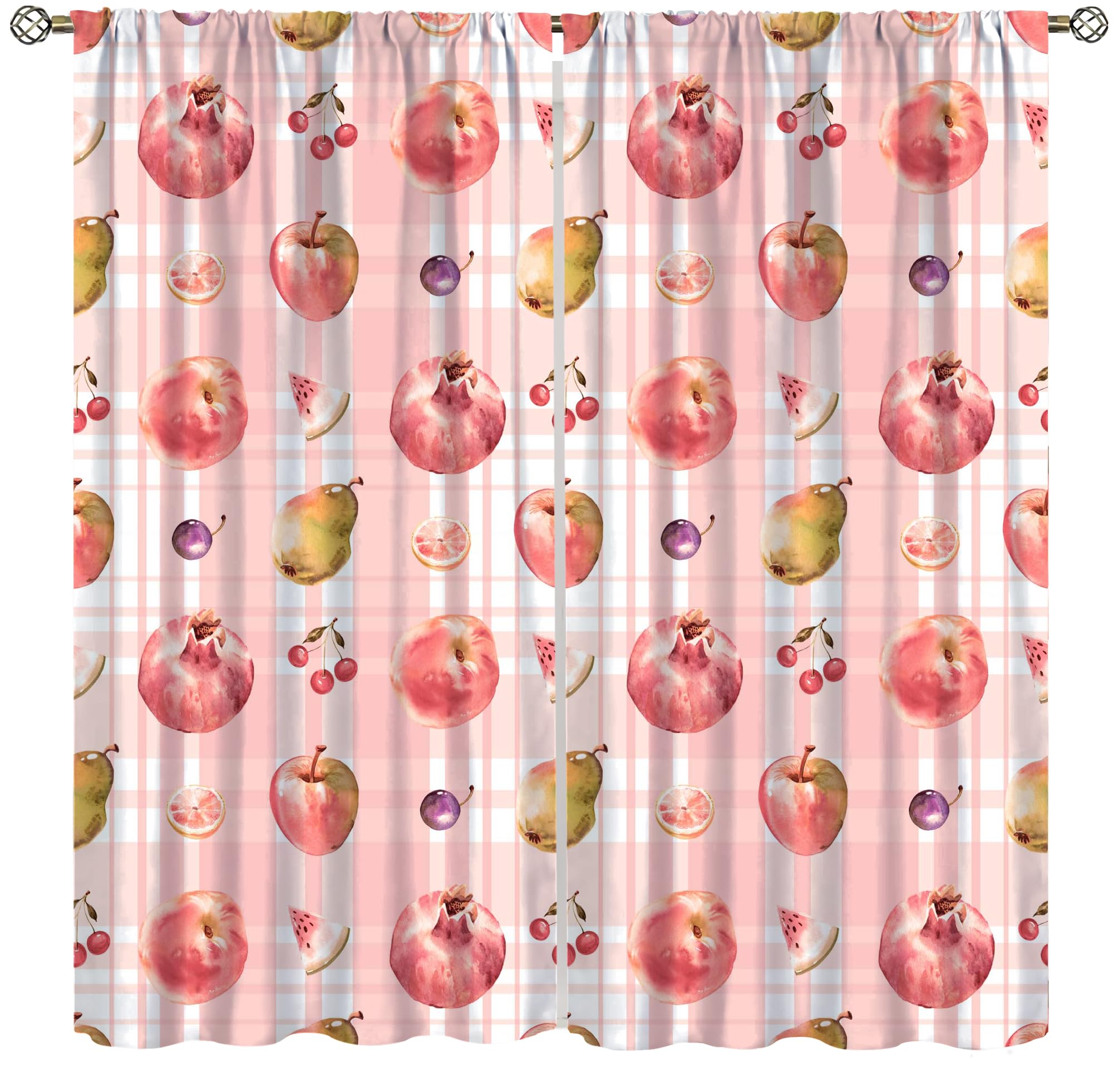 Fruit Blackout Curtain,Cherry Apples Pears Juicy Fruit Pink Girls Kids Window Curtains Nursery Kitchen Bedroom Cafe Dining Room Office Living Room Drapes,84x84 in