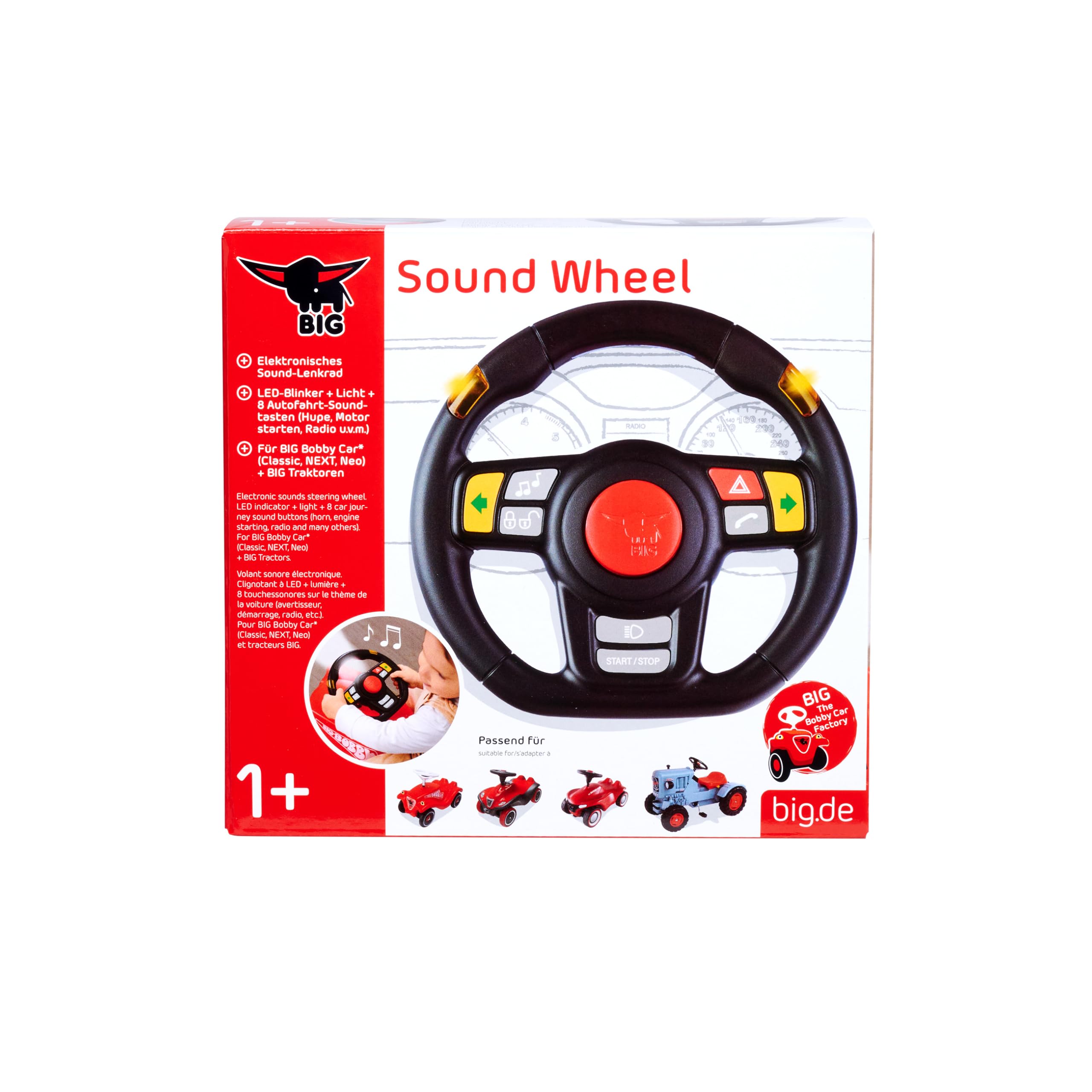 Big Sound Lenkrad – mit Licht & 8 realistischen Sounds – Zubehör für Big Bobby Car & Big Traktoren (ab 2010), inkl. Batterien, für Kinder ab 12 Monaten