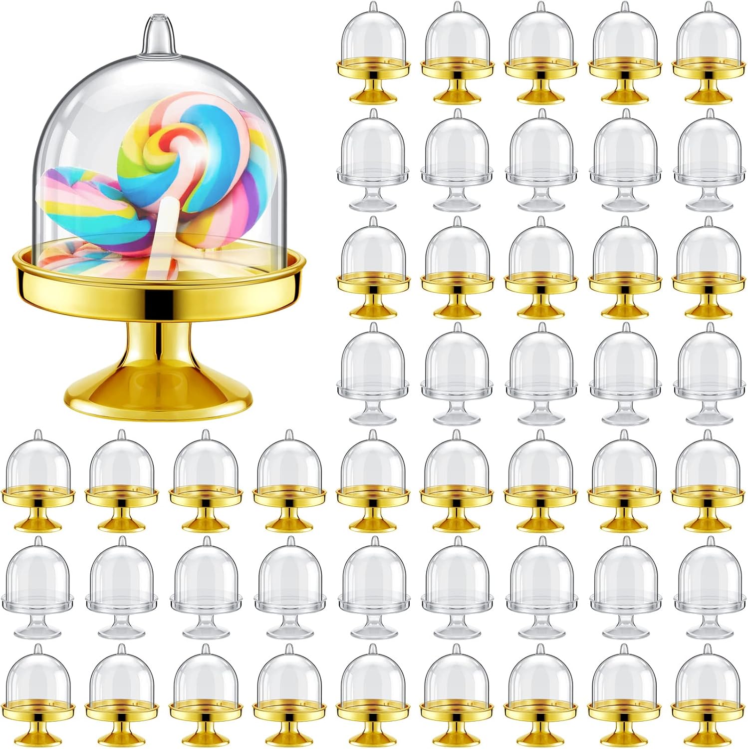 48 Pieces Mini Plastic Cupcake Stand with Lid Tiny Cupcake