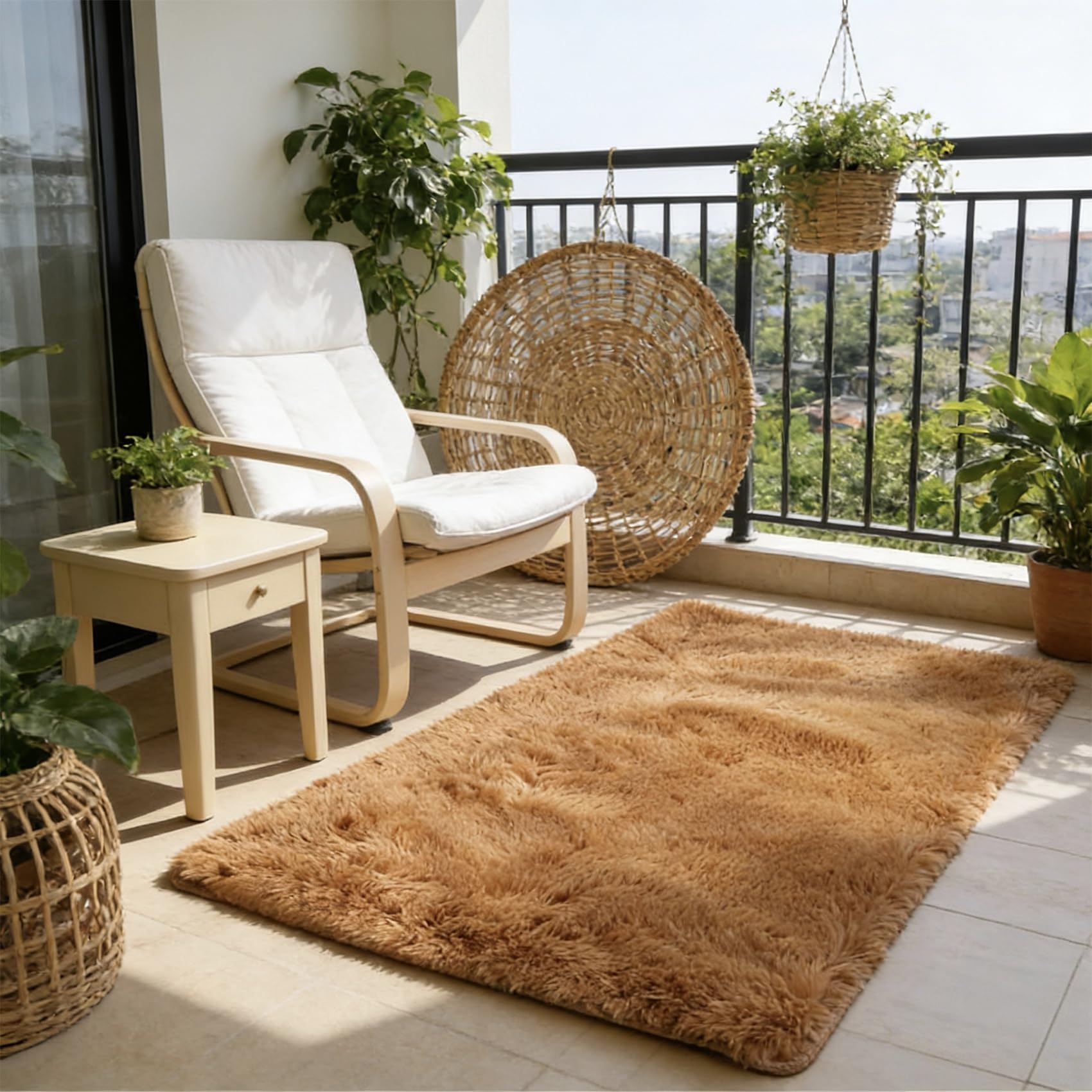 Tapis de canapé moelleux marron pour un salon chaleureux et une chambre cosy à poils longs