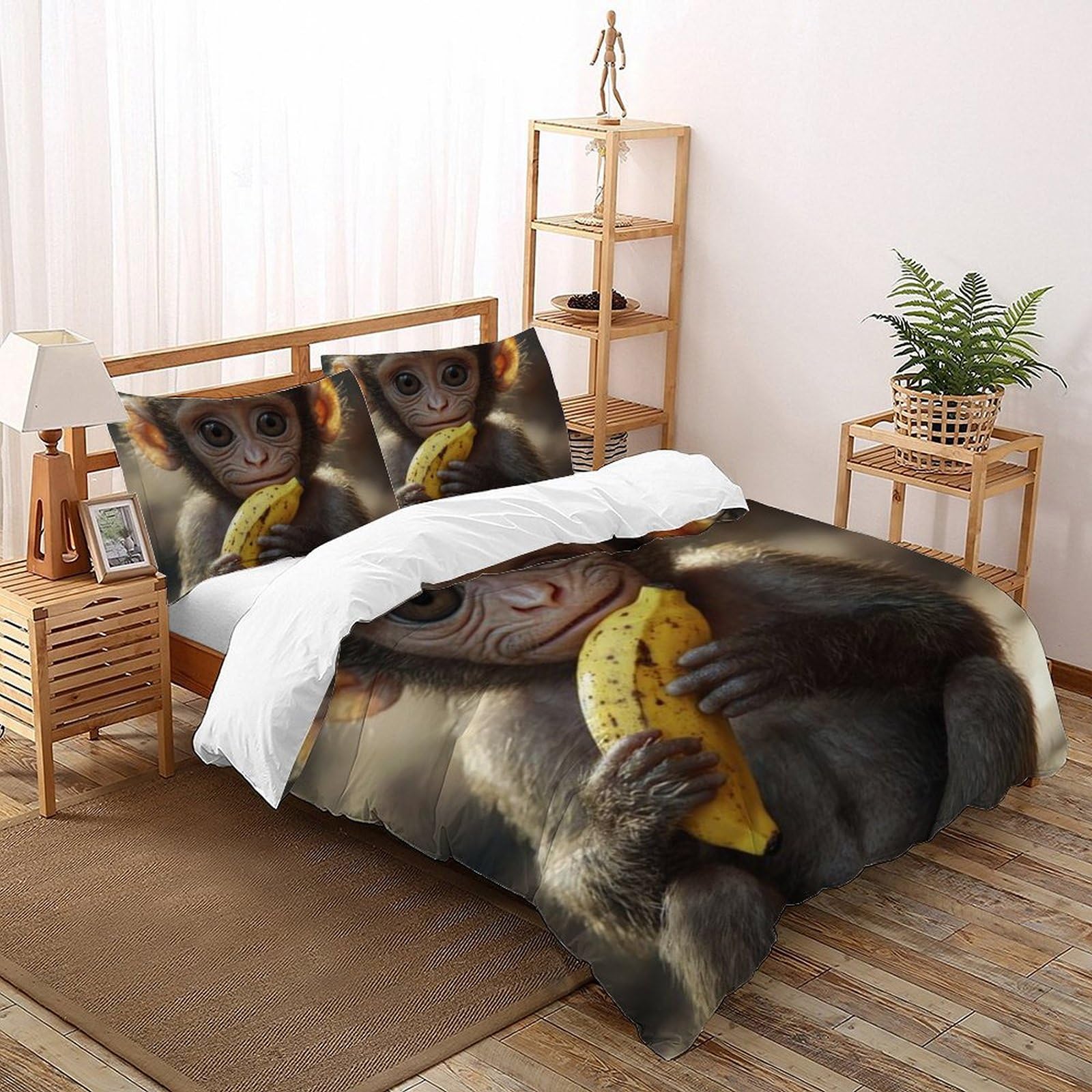 Housse de couette double animaux 3D lit garçon 200x200 en microfibre avec fermeture éclair