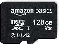 Amazon Basics 128GB Micro SDXC Card A2 U3 V30, 100MB/s Read, Waterproof Shockproof, SD Adapter for 4K Phones Drones Cameras