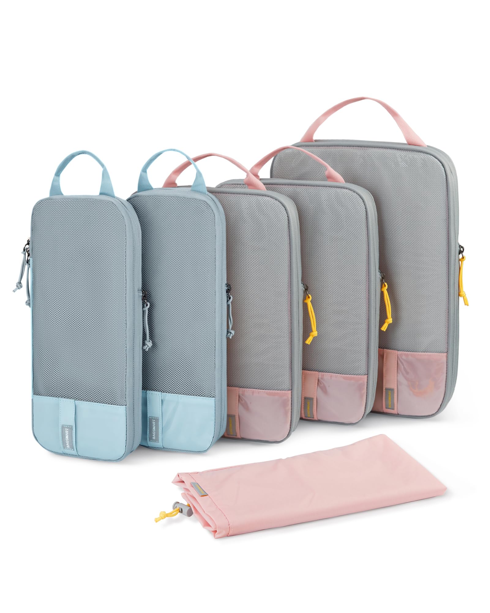 BAGSMART Compression Packing Cubes for Travel Essentials | 14 Set /6 Set /4 Set/2 Set, Lightweight, Durable Mix-Blush Sky Set of 6
