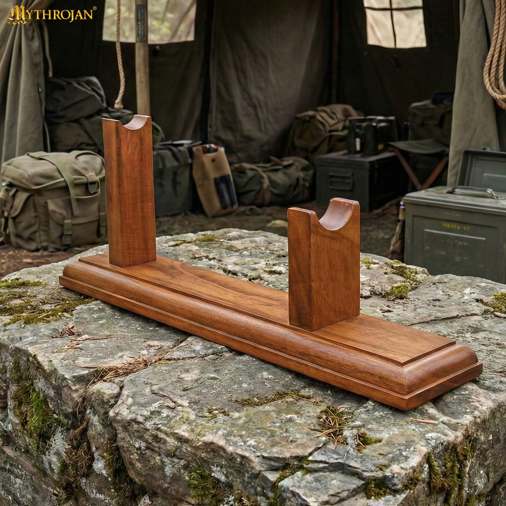 Mythrojan Soporte de madera maciza para pistola, soporte de madera resistente para pistolas piratas, 12.8 x 2.5 x 4.8 pulgadas, natural