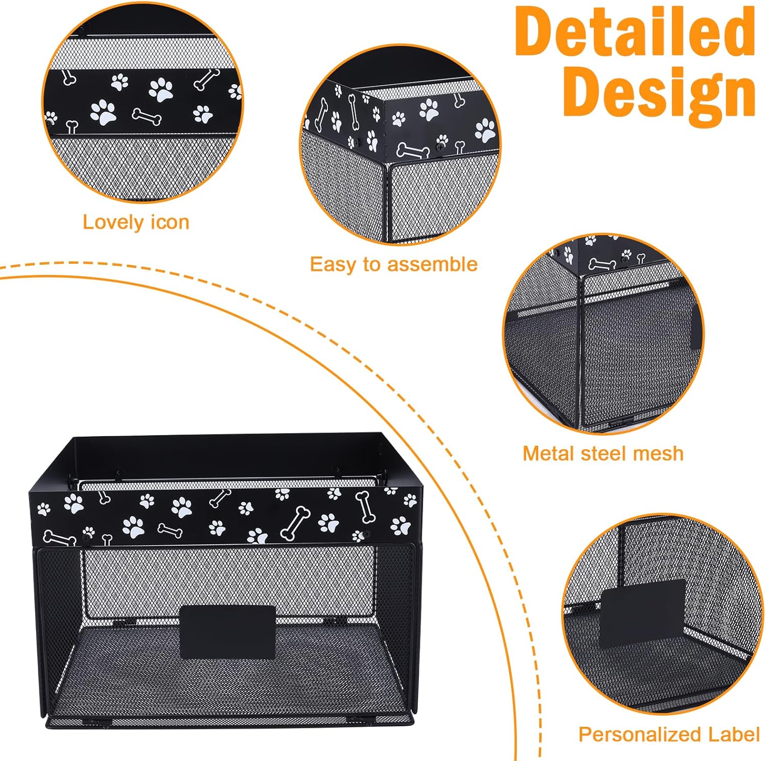Indestructible Dog Toy Basket,Chew Proof Metal Dog Toy Box,Large Dog Toy Bin with Ventilated Mesh,Basket for Dog Toys for Leash,Accessories,Blanket Food Storage Container(Black)