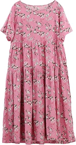 Minibee Vestido largo bohemio de verano para mujer, manga corta, bohemio, floral, largo, para playa, con bolsillos