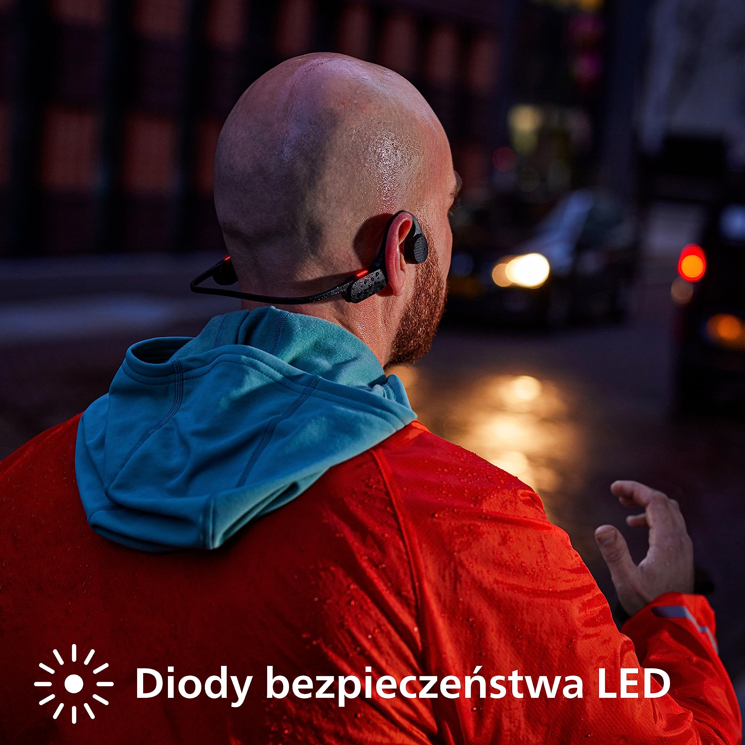 PHILIPS TAA5608BK/00 Bezprzewodowe Słuchawki Sportowe Otwarta Konstrukcja | Przewodzenie Kostne | Dźwięk Bluetooth LE i LC3 | Wodoodporność IPX5 | 6 h Odtwarzania | Diody LED | Mikrofon | Czarne