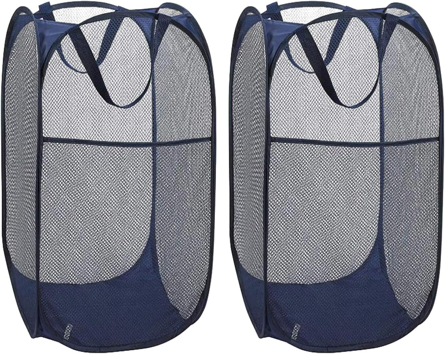 Laundry Hamper, Large 60 Liters Pop-Up Laundry Hamper, Foldable Mesh Hamper with Carry Handles for Clothes and Toys Storage (Blue), Pack of 2
