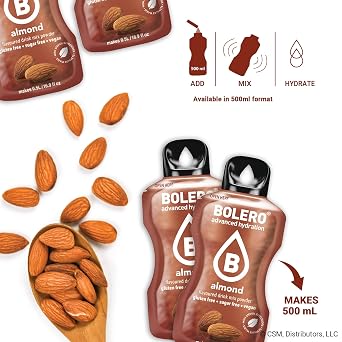 Bolero- Sugar Free Drink Mix Packets Almond Fruit Flavors | Powdered Flavored Water Packets | 36 Small Sachet On The Go Packets