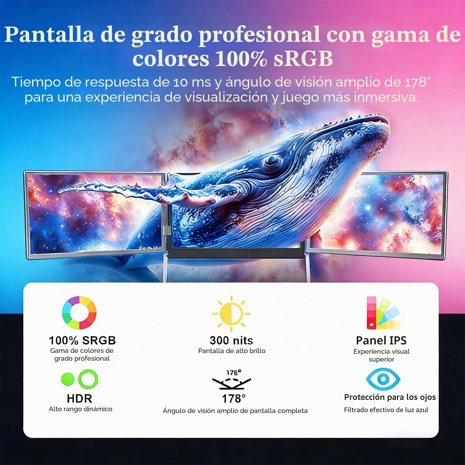 Portátil de Triple Pantalla, Aura Display, Monitor Dual portátil de 15,6 Pulgadas, diseño Delgado y Ligero, multipantalla para Viajes de Negocios.