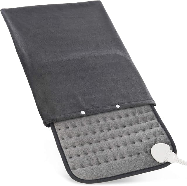 FiNeWaY Electric Heated Fleece Pad Warmer Thermal Back Neck Shoulder Body Mat Pain Relief Therapy 100W - 3 Heat Settings with 90 Minutes Auto Off with Fleece Cover 110w Grey