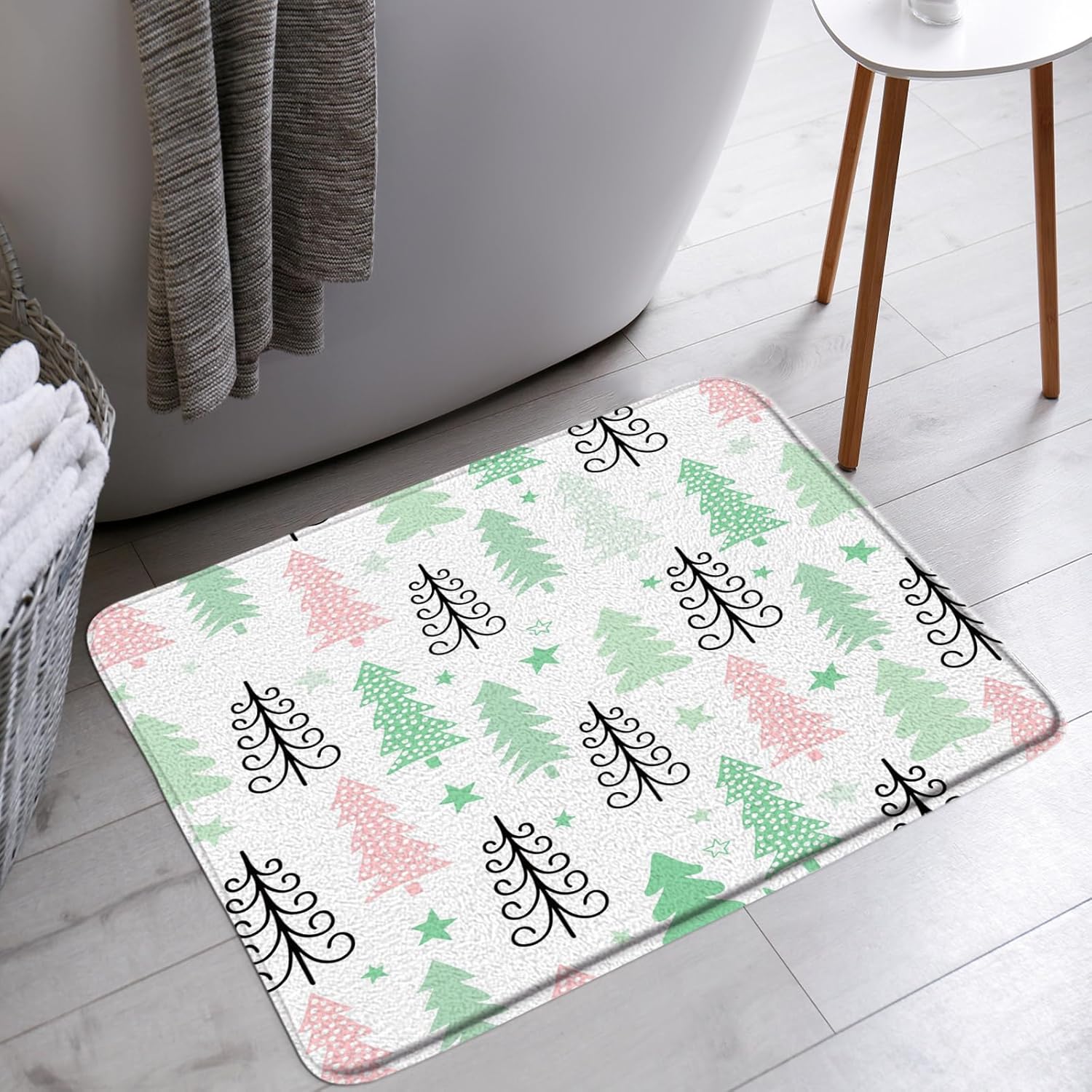 Merry Christmas Bath Mat Christmas Tree Star Blue Pink Green Cartoon New Year Winter Holiday Bathroom Bathtub Floor Rugs Doormat Toilet Decor,24 x 70 in
