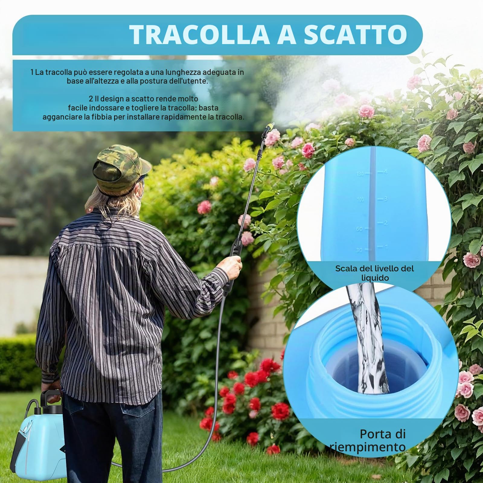 Nikou Pompa Irroratrice a Batteria 5Litri, Spruzzatore Elettrico da Giardino Spruzzatore a Pressione con 3 Ugelli, Lancia Telescopica, Spruzzino Nebulizzatore Piante per Prato Irrigazione Diserbo
