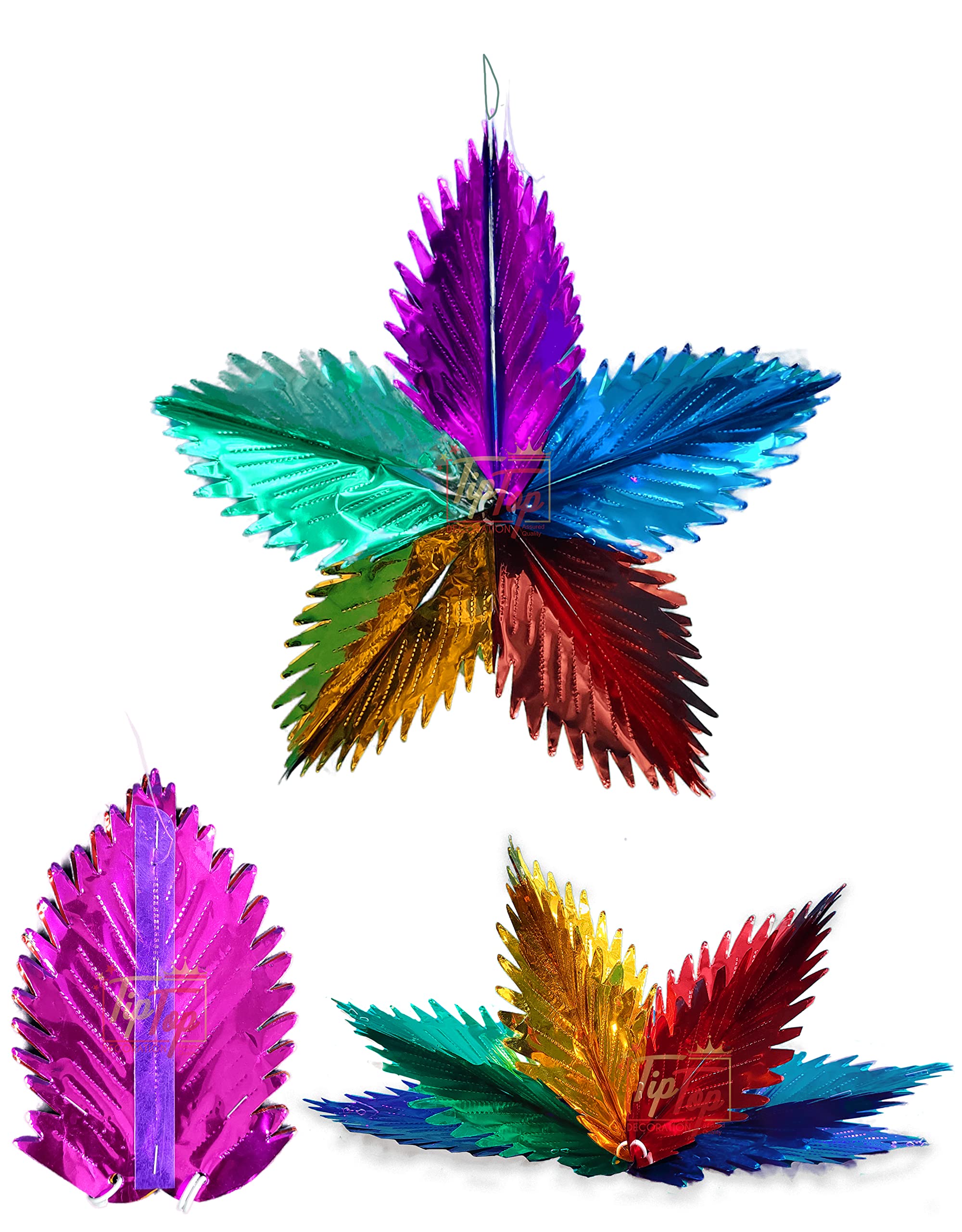 TIPTOP DECORATION Classic Metallic Folding Paper Hanging Star Chandeliers Garland (Multipurpose) (Pack of 12, Big Leaves Star)