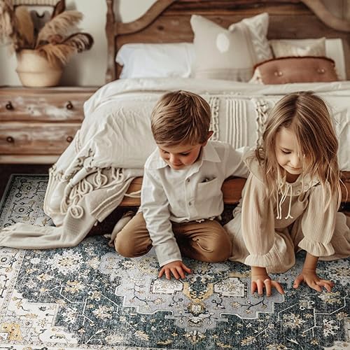 Miniatura 191 de jinchan Alfombra de Área 2x3 pies Alfombra Vintage de Entrada Lavable Bohemia Tapete Interior para Puerta Medallón Floral Tapete Pequeño para Puerta