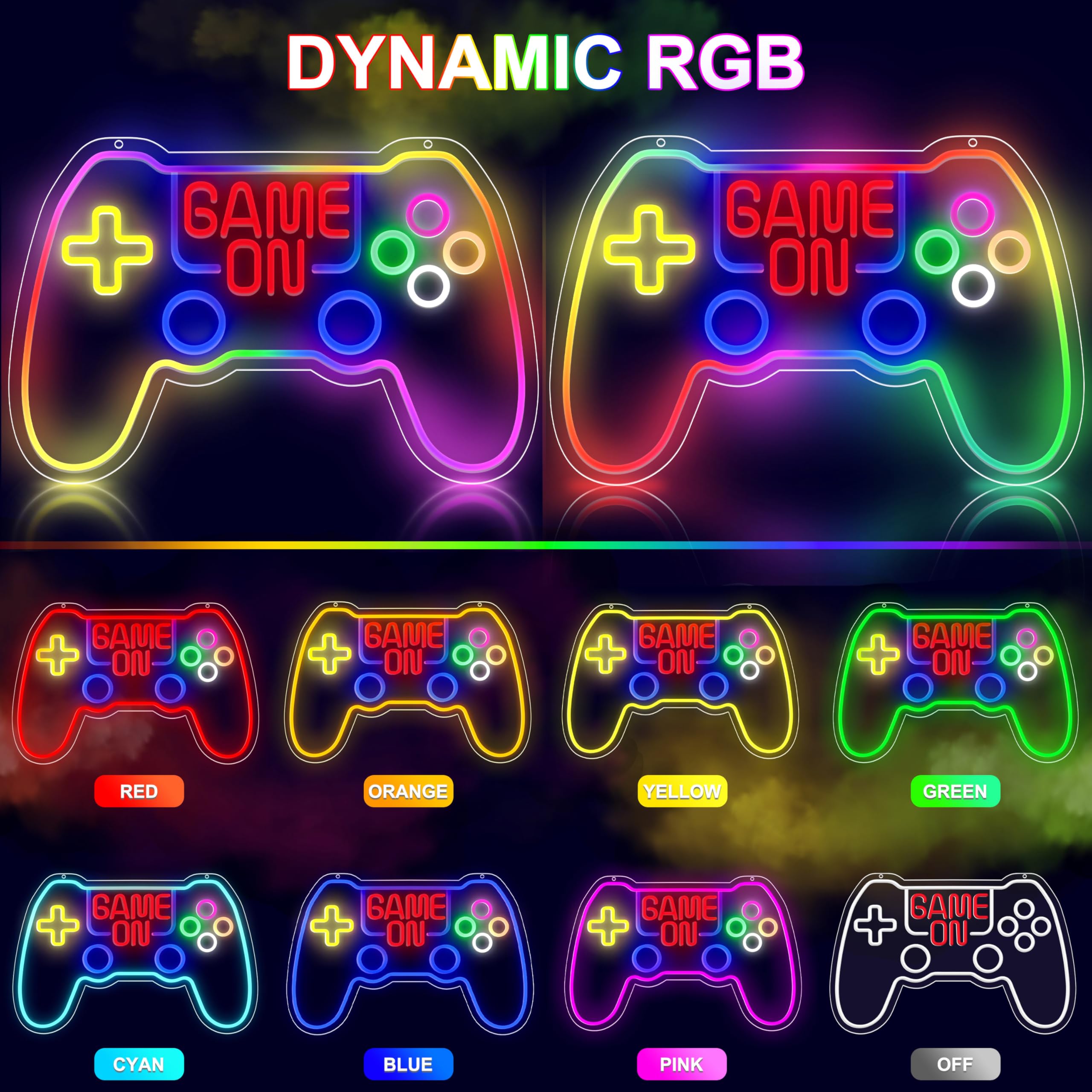 RGB Game Controller Neon Sign Game On LED Light for Gaming Room Decor Gamer Gift USB Powered with Dimmer Gamer Light for Teen Boys Camera da letto Decorazione