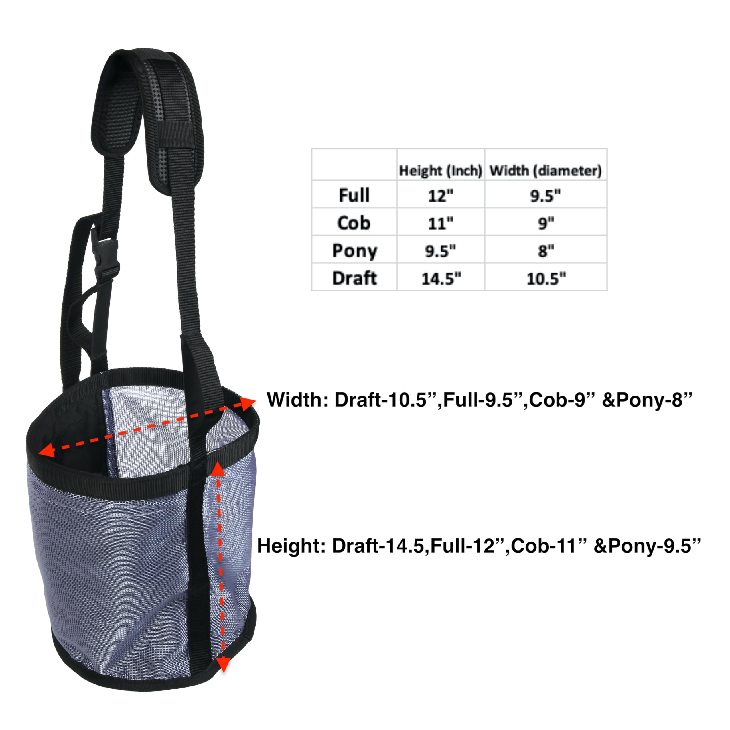 Majestic Ally Bolsa de alimentación para caballos, de malla de nailon resistente, almohadilla para el cuello y almohadilla para la nariz, grande (gris oscuro)