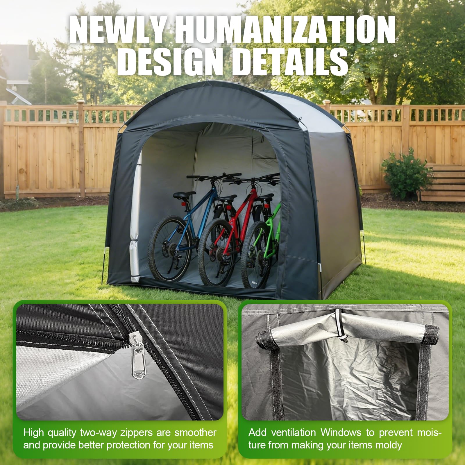 Tenda di Stoccaggio per 1-5 Biciclette Impermeabile Portatile da Esterno， Copertura Garage Oxford 210D con Finestra Ventilata, per Moto, Tosaerba e Attrezzi da Giardino, Nero