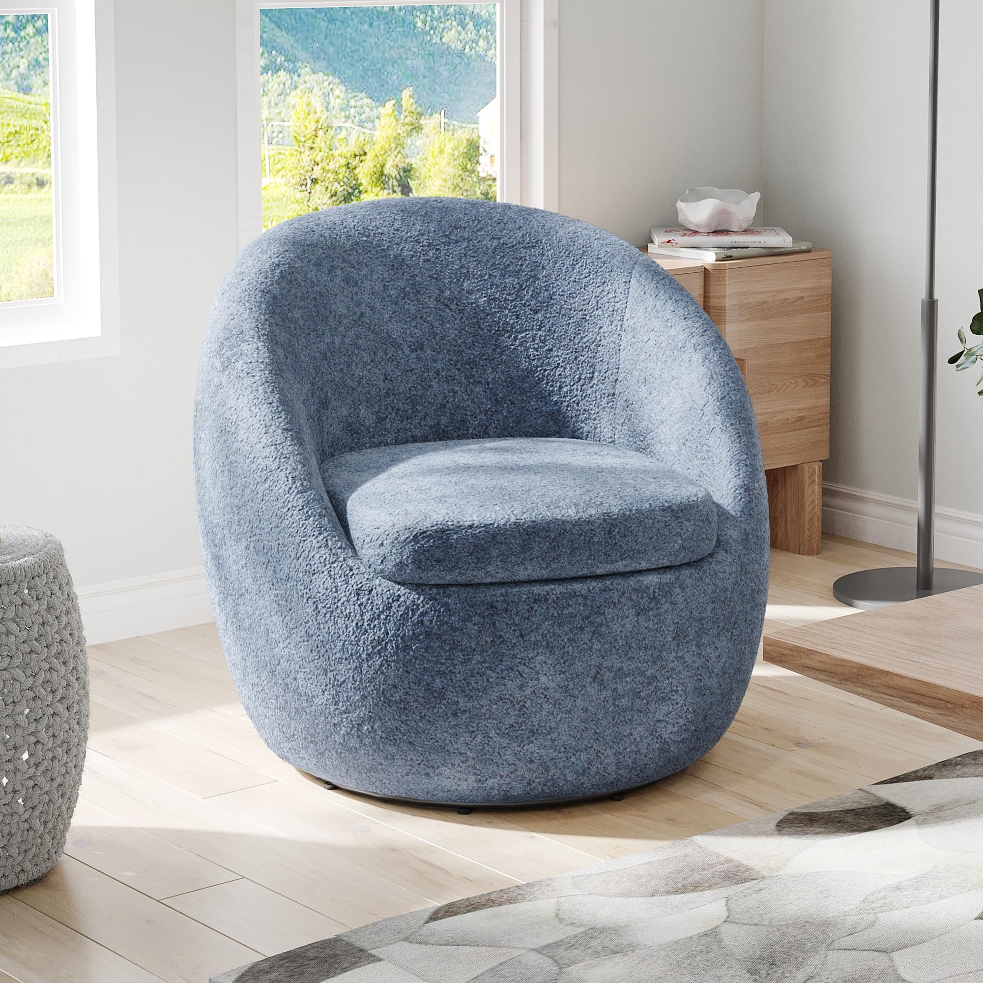 Farini Swivel Accent Chair,Swivel Barrel Chair, Comfy Oversized Round Accent Chair for Living Room Bedroom(Blue)