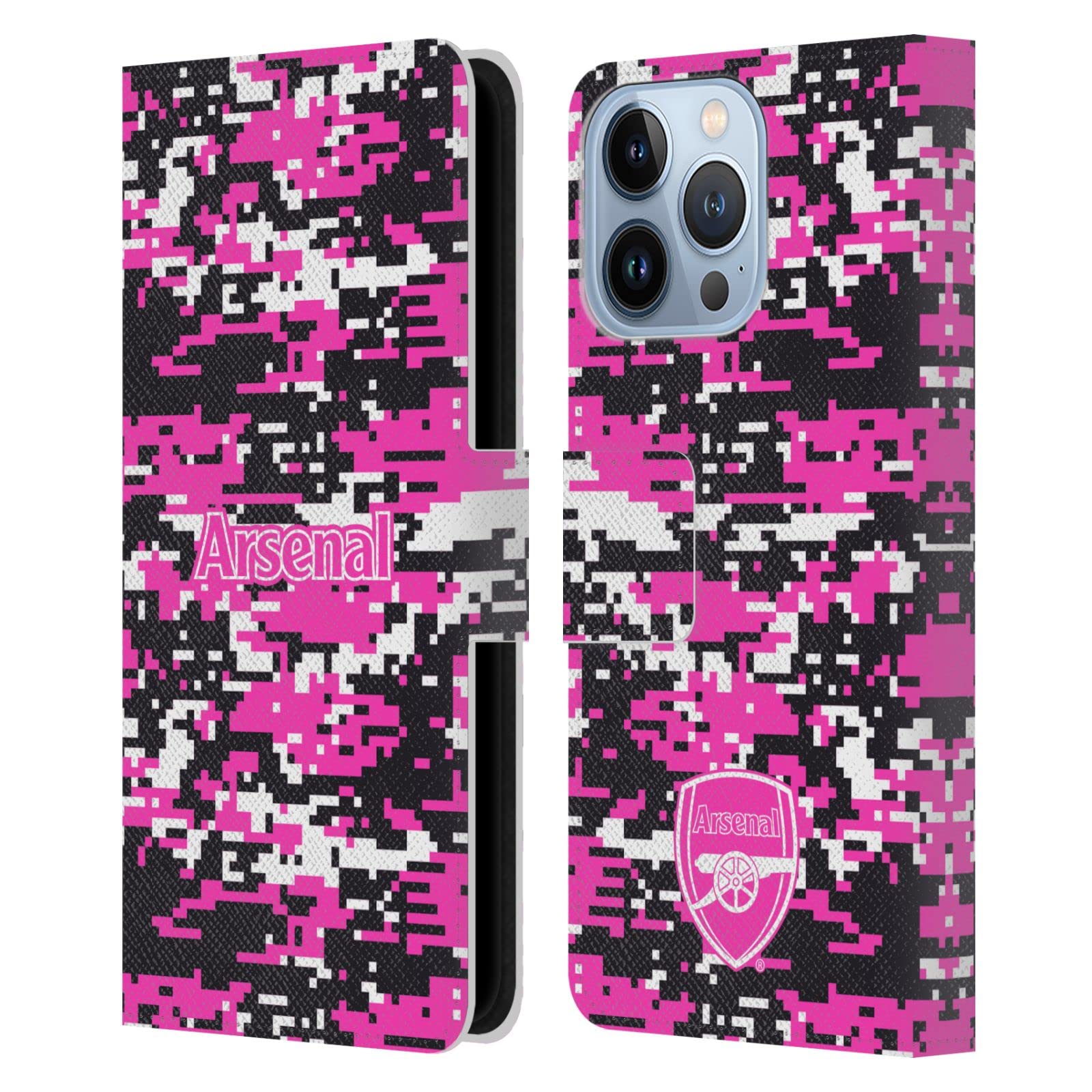 Head Case Designs Officially Licensed Arsenal FC Pink Digital Camouflage Crest Patterns Leather Wallet Case Compatible With Apple iPhone 13 Pro