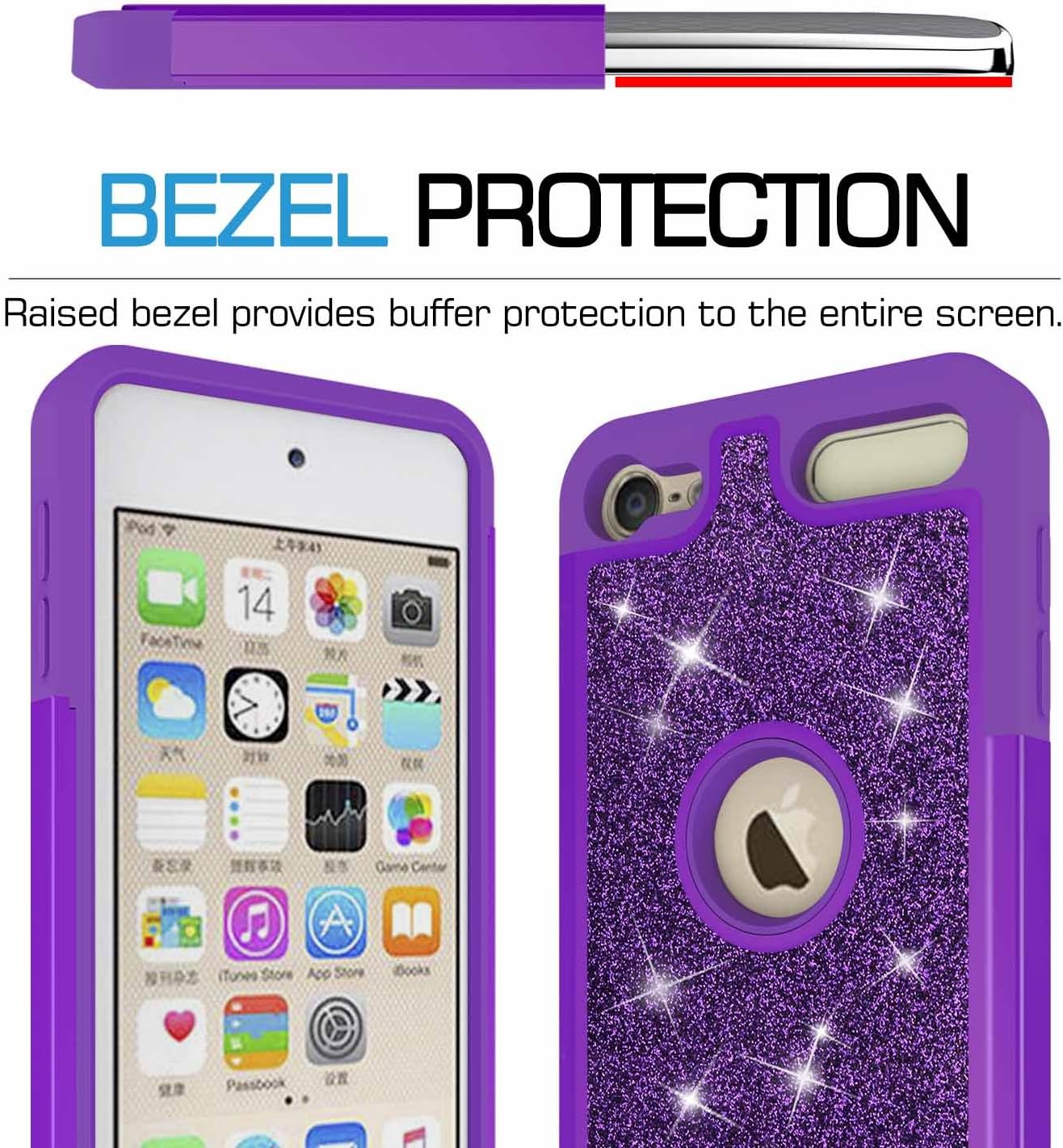 iPod Touch 6 Case, iPod Touch 5 Case with HD Screen Protector, LeYi Glitter Bling Girls Women Dual Layer Heavy Duty Protective Phone Case for Apple iPod Touch 6th / 5th Generation TP Purple