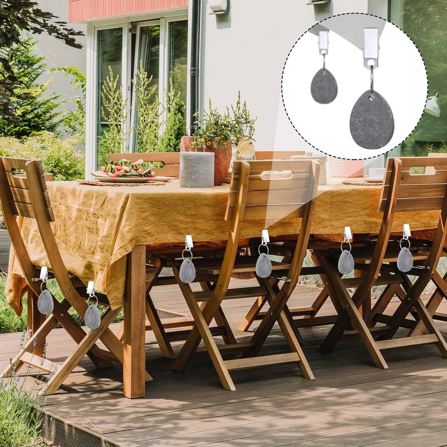 12 Stück Tischdeckenbeschwerer, Tischdeckengewichte mit Clips,Tischdecke Gewichte Naturstein,Tischdecken Beschwerer Draußen,Tischdeckengewichte Extra Schwer für Picknicks, Partys, Camping, Hochzeiten