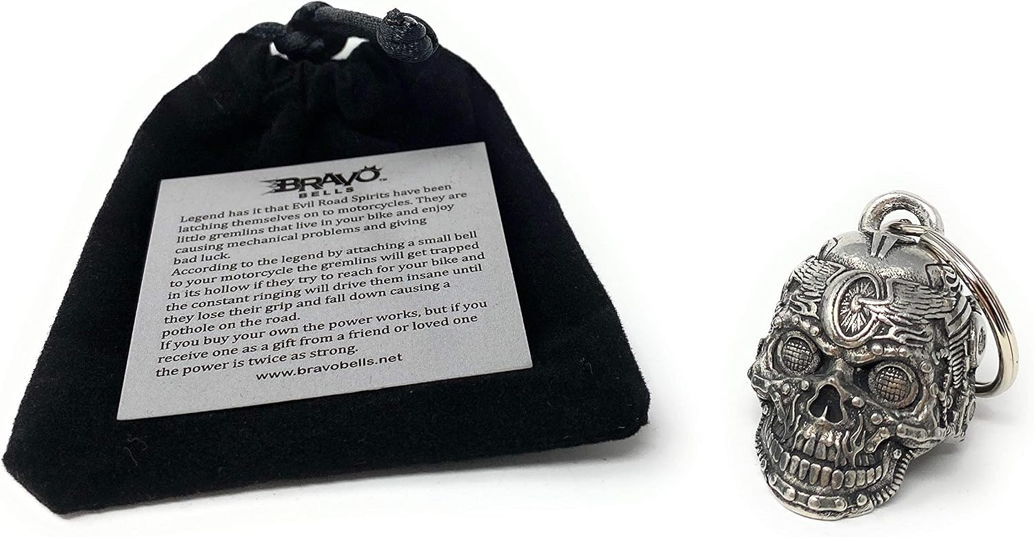 Motorhead Skull Motorcycle Biker Bell Accessory or Key Chain for Luck