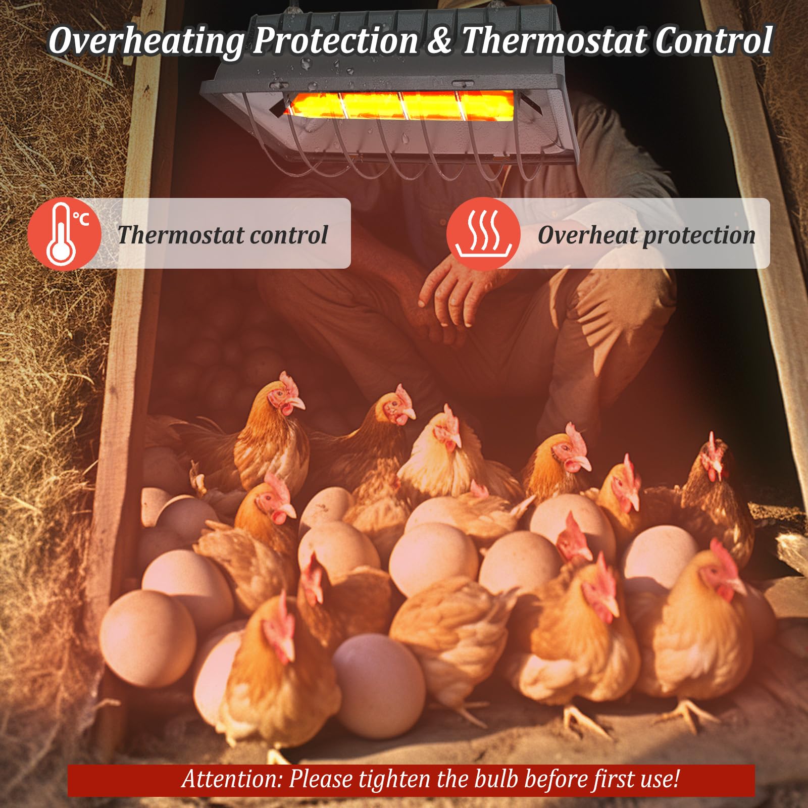 Lampe chauffante pour poussins, 250 W, avec interrupteur économique et câble d'alimentation de 1,8 m, lampe infrarouge thermostatique automatique pour poules, canards, porcelets, chiots, bétail