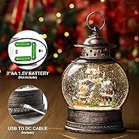 Vista 3 de Village - Linterna navideña de globo de nieve de 12 pulgadas, decoración de Navidad iluminada para interiores con temporizador de música, purpurina