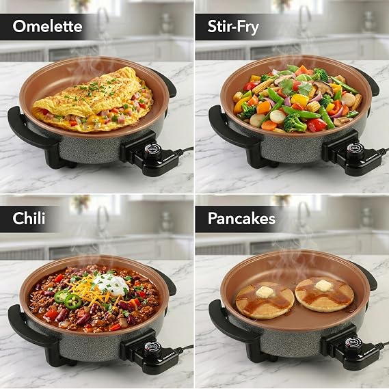 OVENTE 11.5-Inch Electric Skillet, 1400W Nonstick Pan, Copper SK11112CO