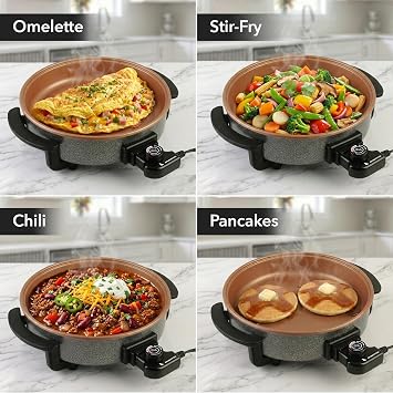 OVENTE 11.5-Inch Electric Skillet, 1400W Nonstick Pan, Copper SK11112CO