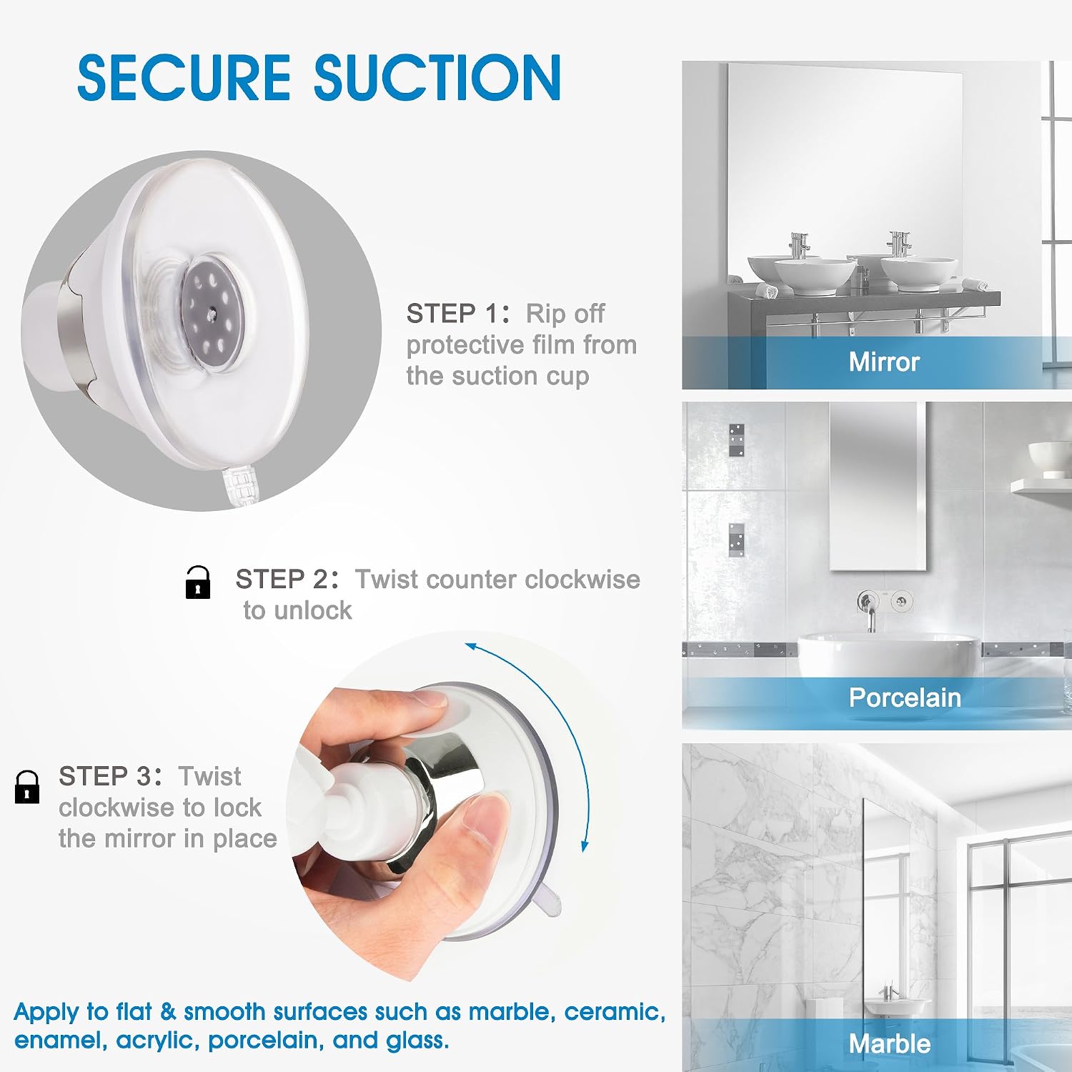 Cheftick 2X Magnification Fogless Shower Mirror with Built-in Razor Holder, 360 Degree Rotating for Easy Mirrors Viewing, Advanced Locking Suction & Adjustable Arm, Guaranteed Not to Fog!